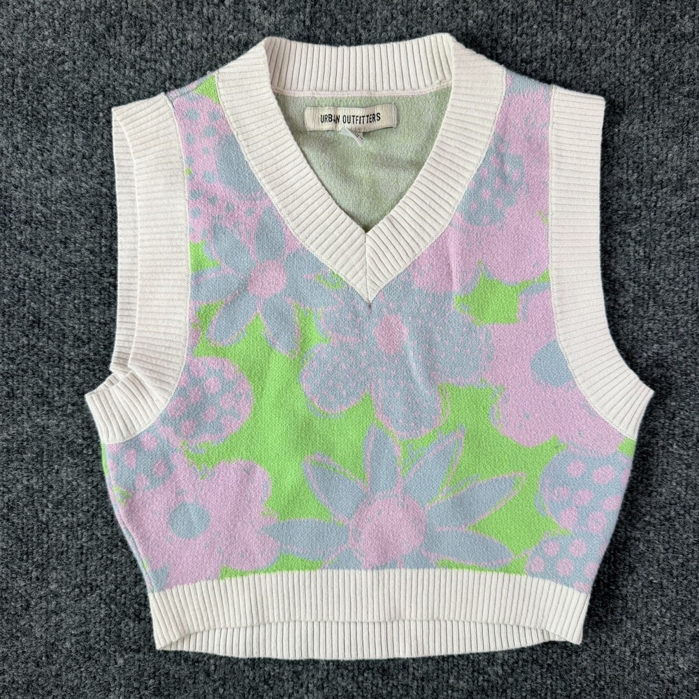 Urban Outfitters‎ Randi Cropped Sweater Vest Womens Small Multicolor Floral Knit